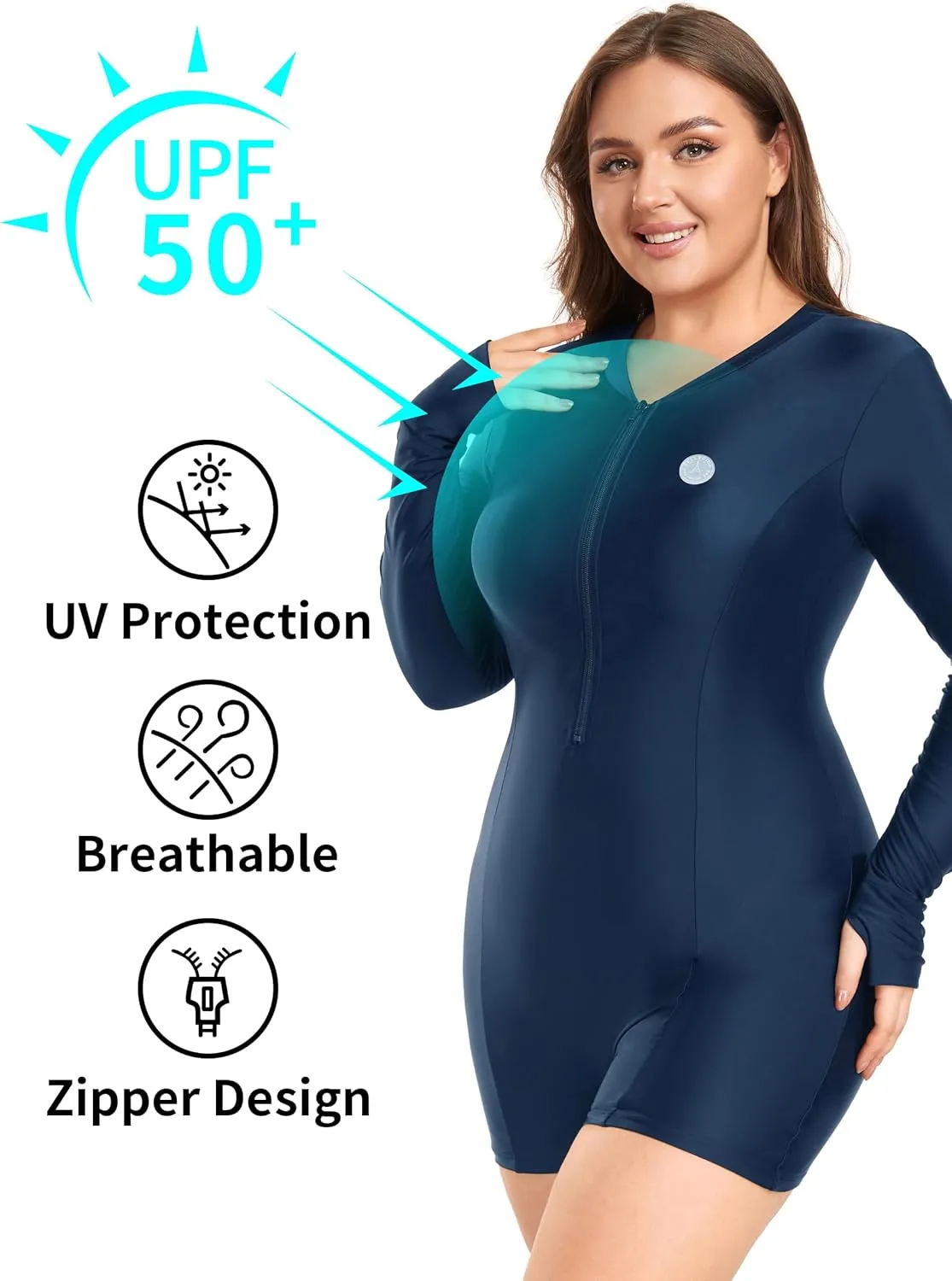 RELLECIGA Women's Long Sleeve UV Protection Rash Guard Boyleg Sports Swimwear for Women