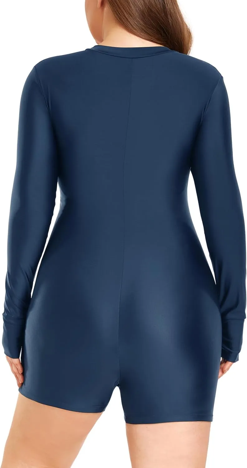 RELLECIGA Women's Long Sleeve UV Protection Rash Guard Boyleg Sports Swimwear for Women