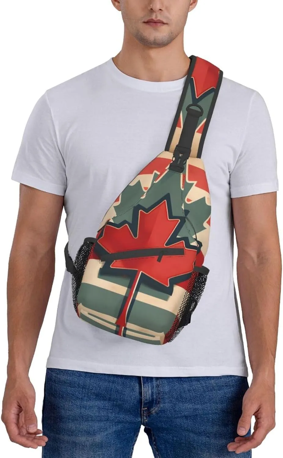 Retro Canada Flag Pattern Unisex Casual Diagonal Chest Bag,Multipurpose Crossbody Shoulder Bag Travel Hiking Daypack