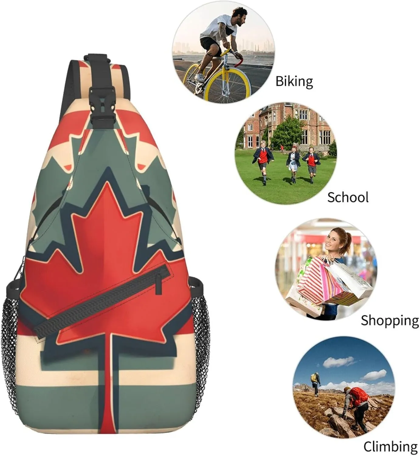 Retro Canada Flag Pattern Unisex Casual Diagonal Chest Bag,Multipurpose Crossbody Shoulder Bag Travel Hiking Daypack