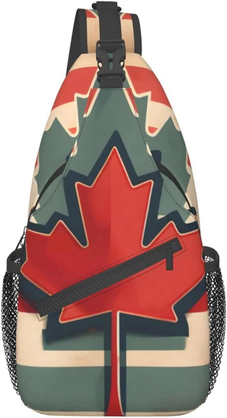 Retro Canada Flag Pattern Unisex Casual Diagonal Chest Bag,Multipurpose Crossbody Shoulder Bag Travel Hiking Daypack