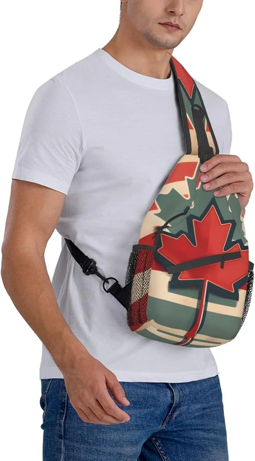 Retro Canada Flag Pattern Unisex Casual Diagonal Chest Bag,Multipurpose Crossbody Shoulder Bag Travel Hiking Daypack