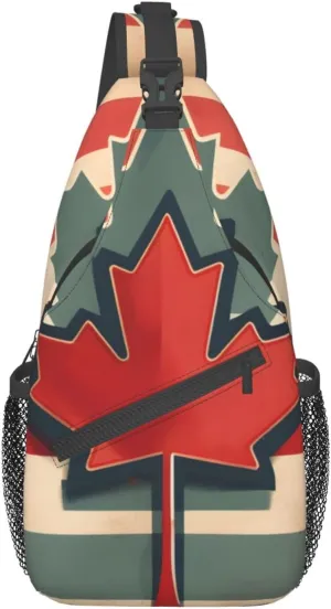 Retro Canada Flag Pattern Unisex Casual Diagonal Chest Bag,Multipurpose Crossbody Shoulder Bag Travel Hiking Daypack