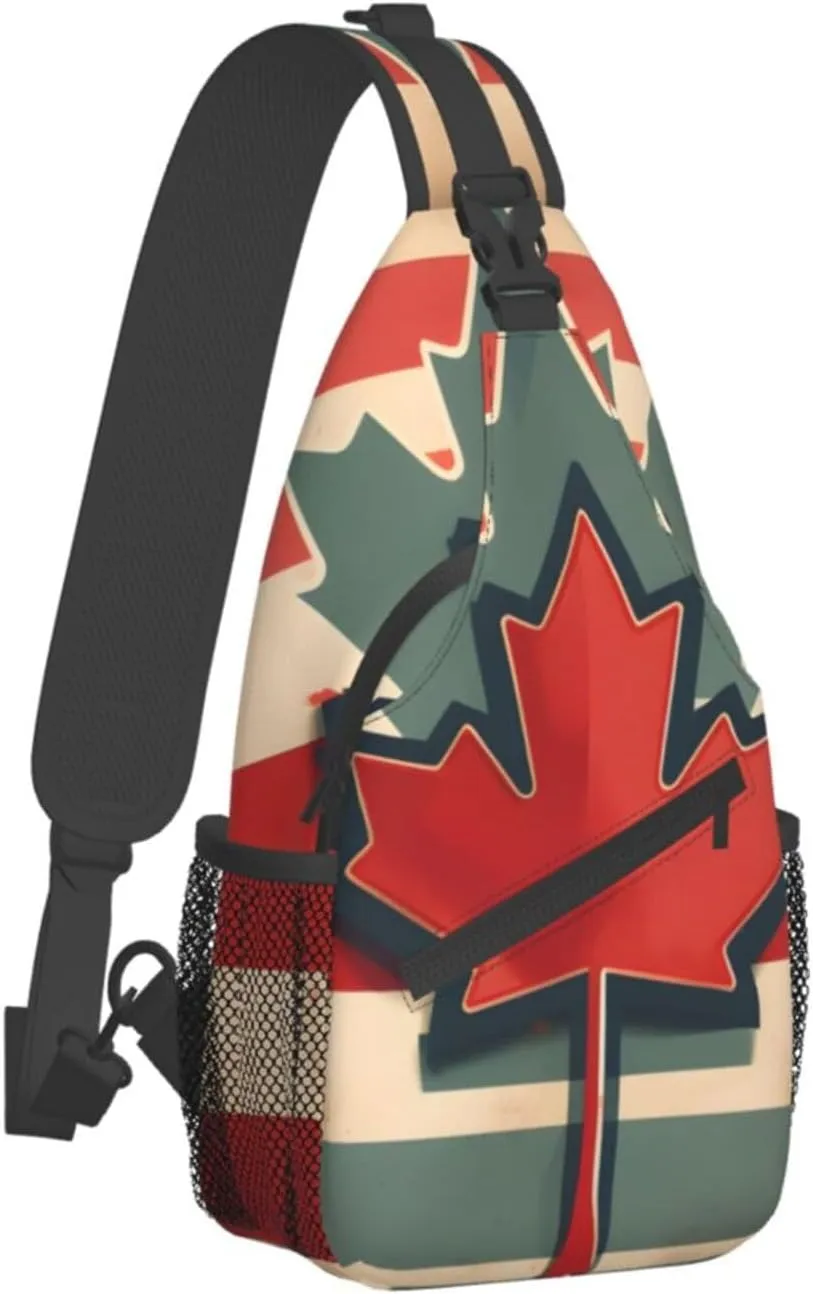 Retro Canada Flag Pattern Unisex Casual Diagonal Chest Bag,Multipurpose Crossbody Shoulder Bag Travel Hiking Daypack