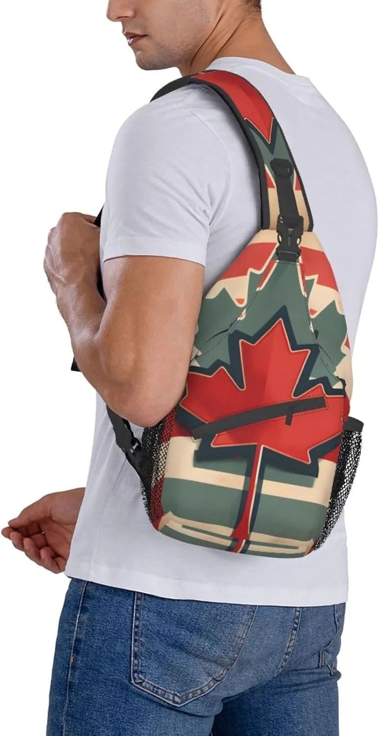 Retro Canada Flag Pattern Unisex Casual Diagonal Chest Bag,Multipurpose Crossbody Shoulder Bag Travel Hiking Daypack