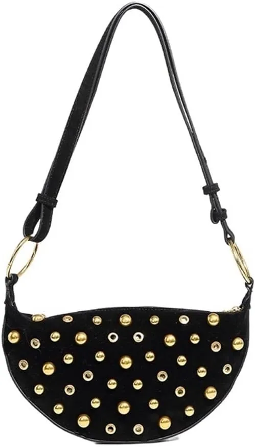 Rivet ladies bag messenger bag shoulder bag metal ladies bag(Black)