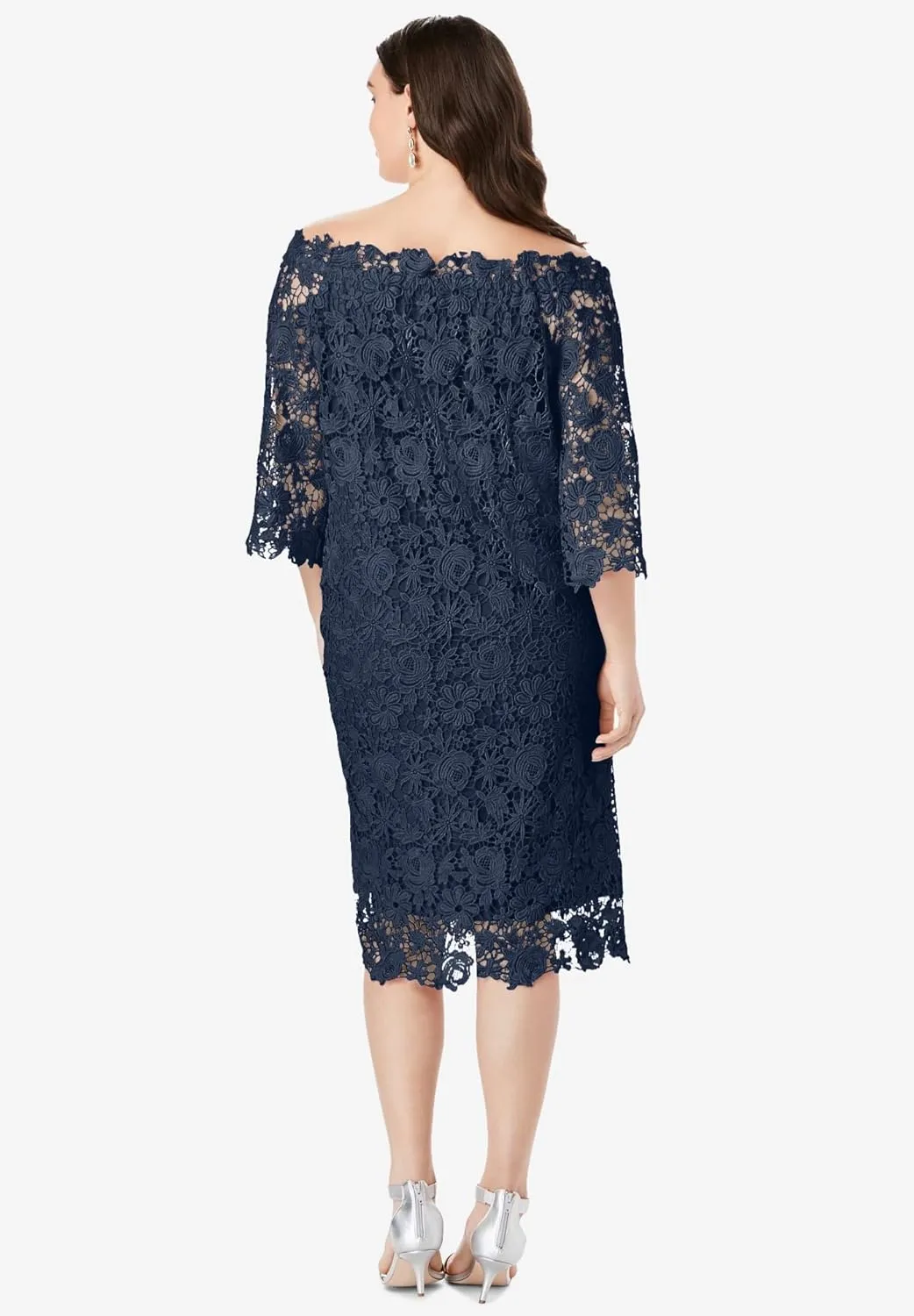 Roaman's Women's Plus Size Off The Shoulder Lace Dress