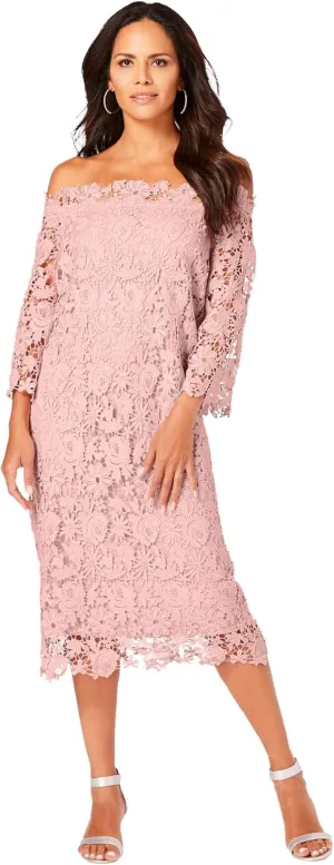 Roaman's Women's Plus Size Off The Shoulder Lace Dress