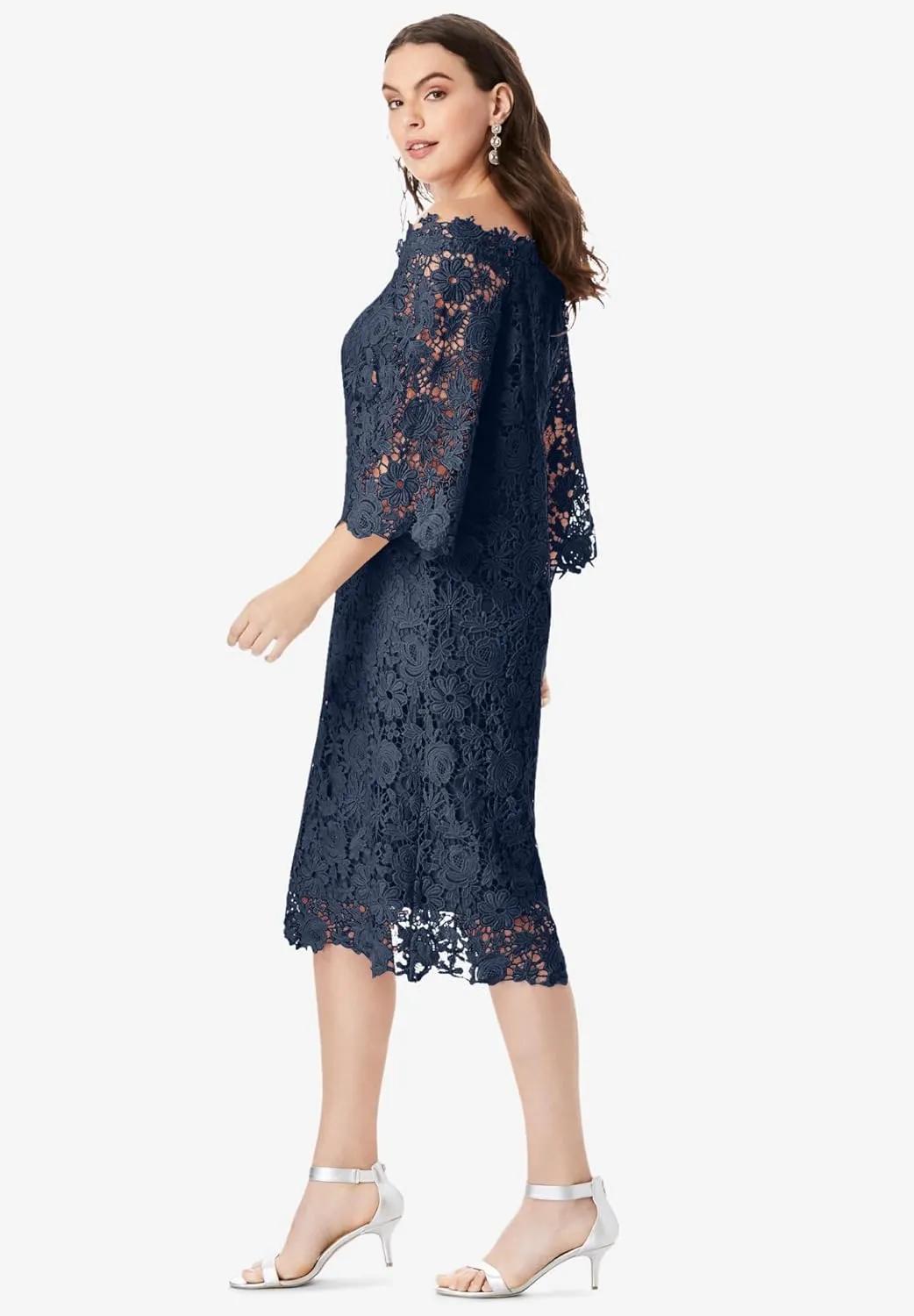 Roaman's Women's Plus Size Off The Shoulder Lace Dress