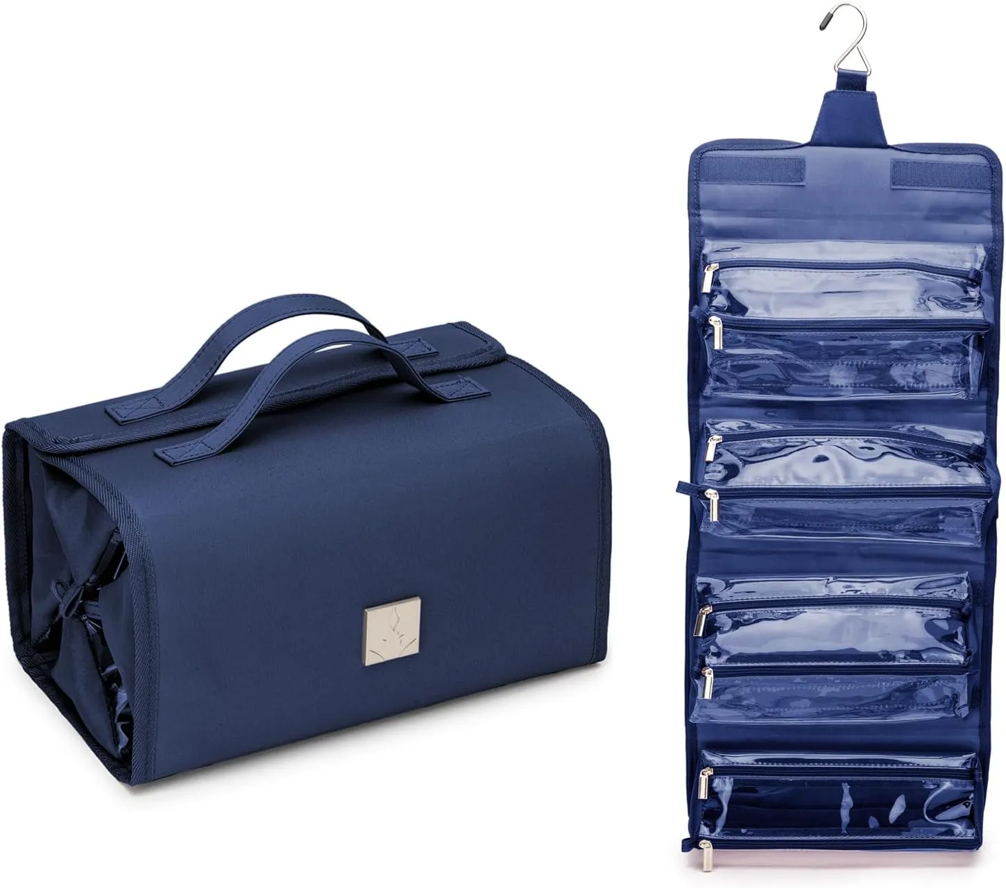 Roll Up Makeup Bag, Travel Toiletry Bag for Women with 4 Clear TSA Approved Pouches, Hanging Travel Organizer, Folding Cosmetic Bag for Men and Women