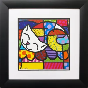Romero Britto Happy Cat New Custom FRAMED POP ART PRINT OUT OF PRINT Animal
