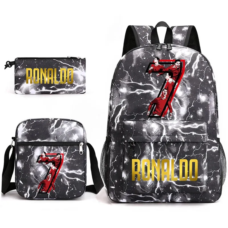 Ronaldo schoolbag 3-piece set student  youth backpack pencil case shoulder bag set