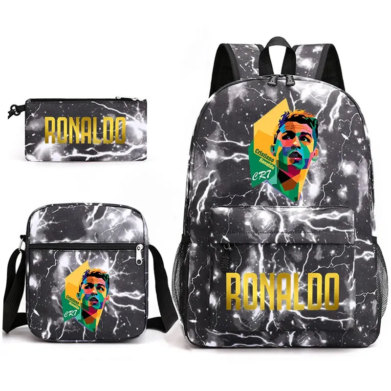 Ronaldo schoolbag 3-piece set student  youth backpack pencil case shoulder bag set