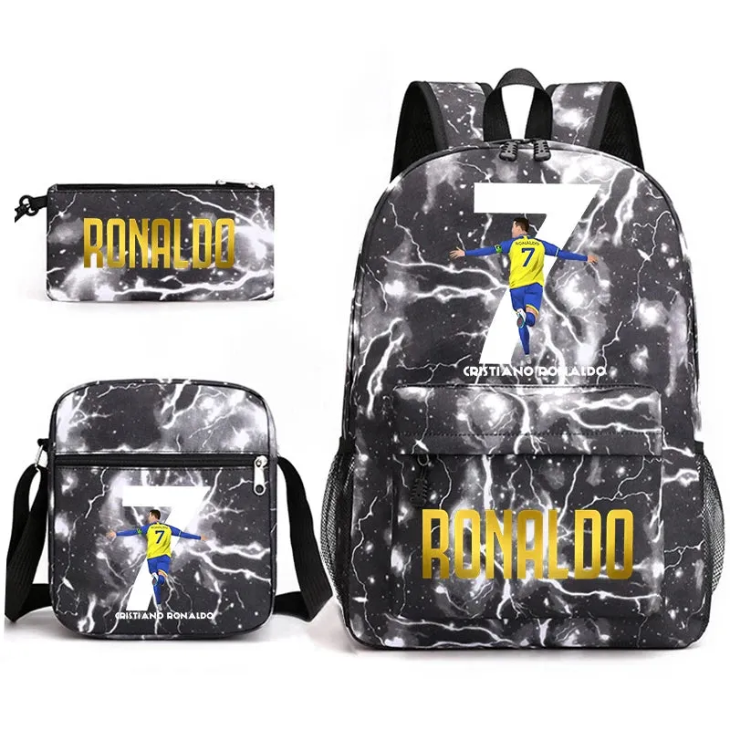 Ronaldo schoolbag 3-piece set student  youth backpack pencil case shoulder bag set