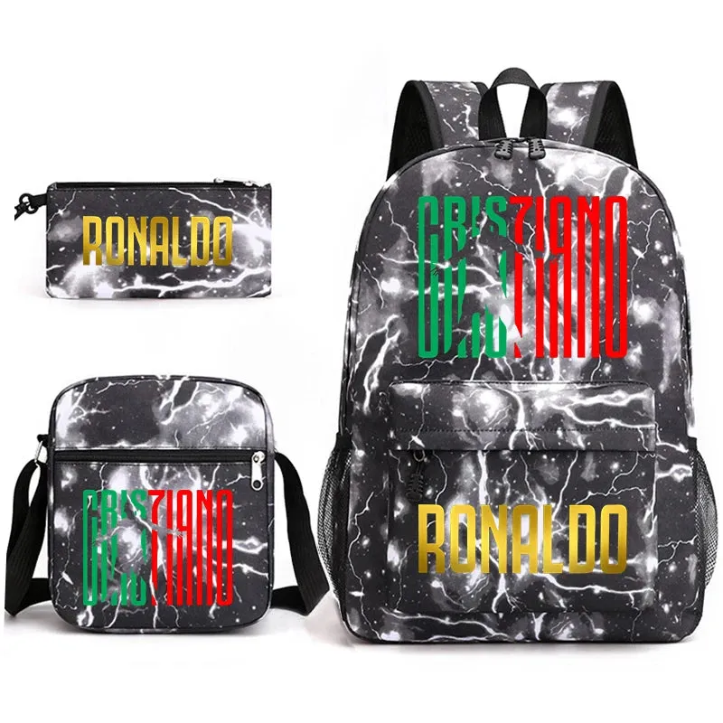 Ronaldo schoolbag 3-piece set student  youth backpack pencil case shoulder bag set