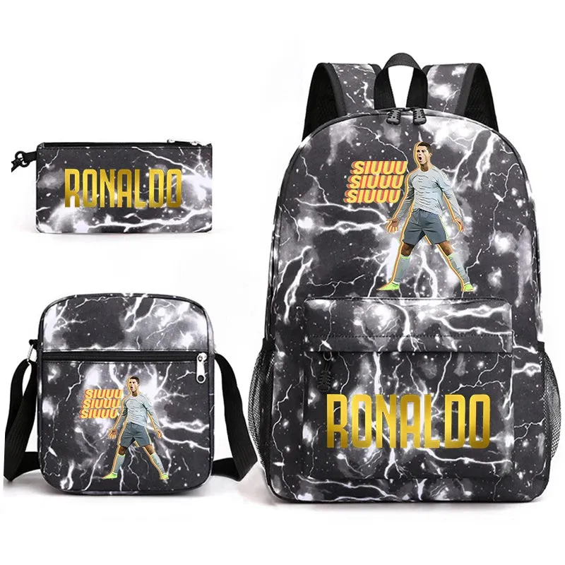 Ronaldo schoolbag 3-piece set student  youth backpack pencil case shoulder bag set