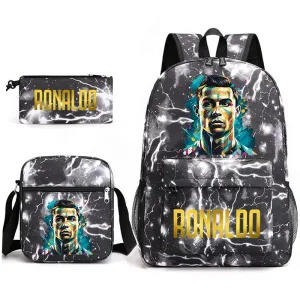 Ronaldo schoolbag 3-piece set student  youth backpack pencil case shoulder bag set