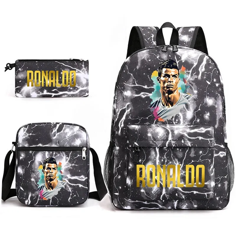 Ronaldo schoolbag 3-piece set student  youth backpack pencil case shoulder bag set