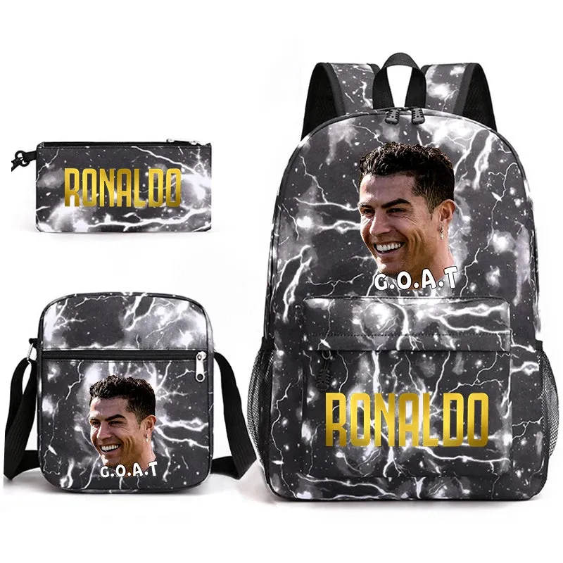 Ronaldo schoolbag 3-piece set student  youth backpack pencil case shoulder bag set