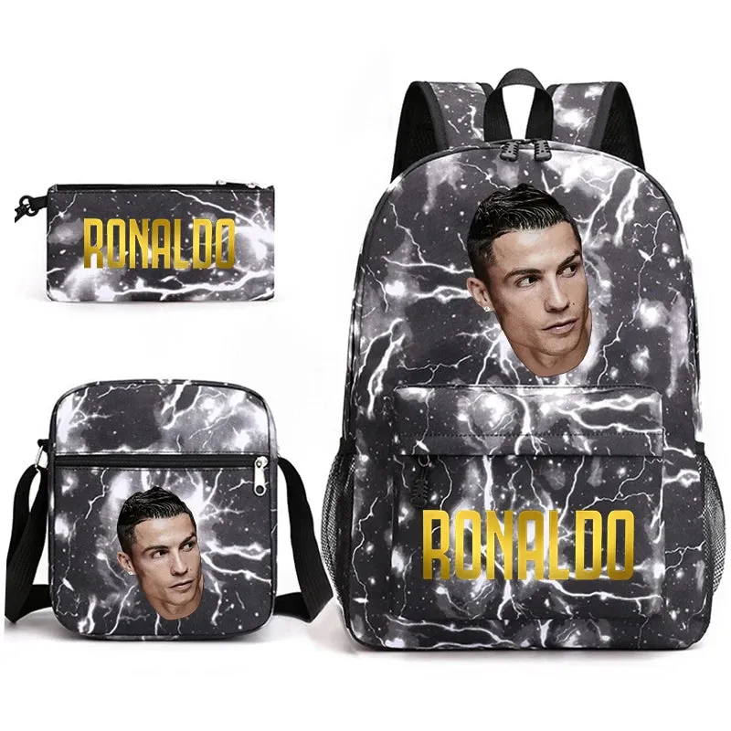 Ronaldo schoolbag 3-piece set student  youth backpack pencil case shoulder bag set