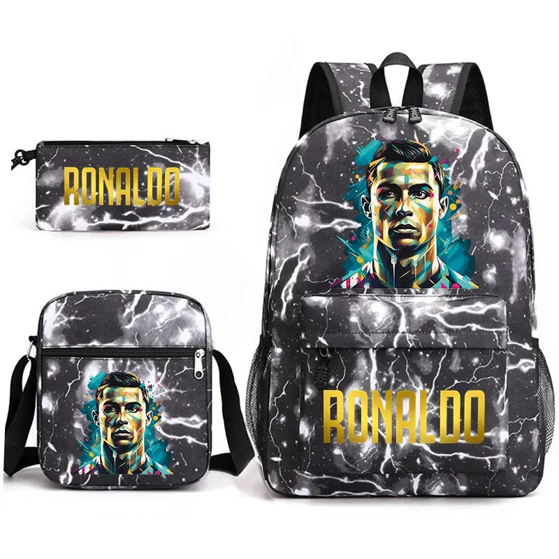 Ronaldo schoolbag 3-piece set student  youth backpack pencil case shoulder bag set