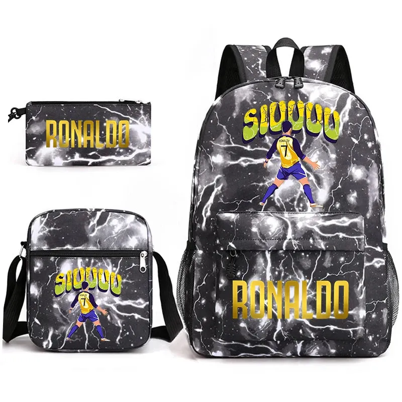 Ronaldo schoolbag 3-piece set student  youth backpack pencil case shoulder bag set