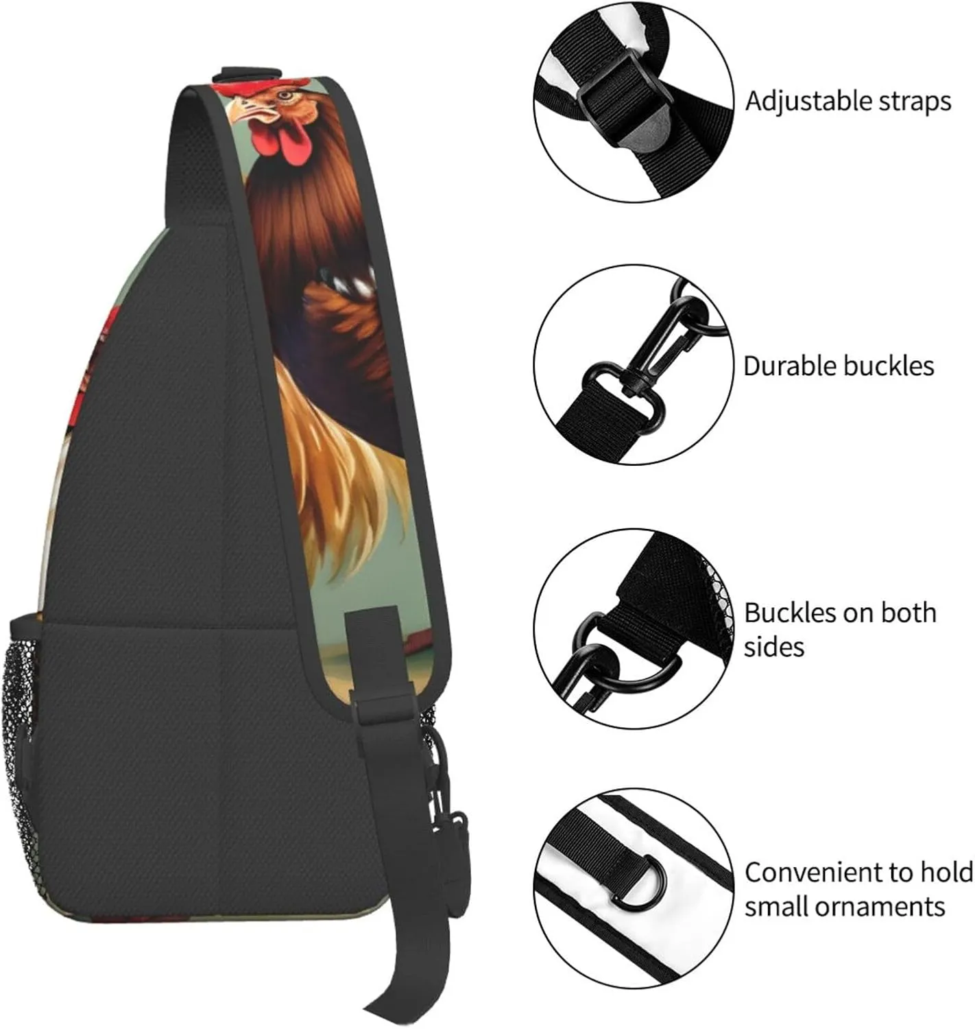 Rooster And Chicken Print Unisex Casual Diagonal Chest Bag,Multipurpose Crossbody Shoulder Bag Travel Hiking Daypack