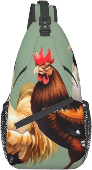 Rooster And Chicken Print Unisex Casual Diagonal Chest Bag,Multipurpose Crossbody Shoulder Bag Travel Hiking Daypack