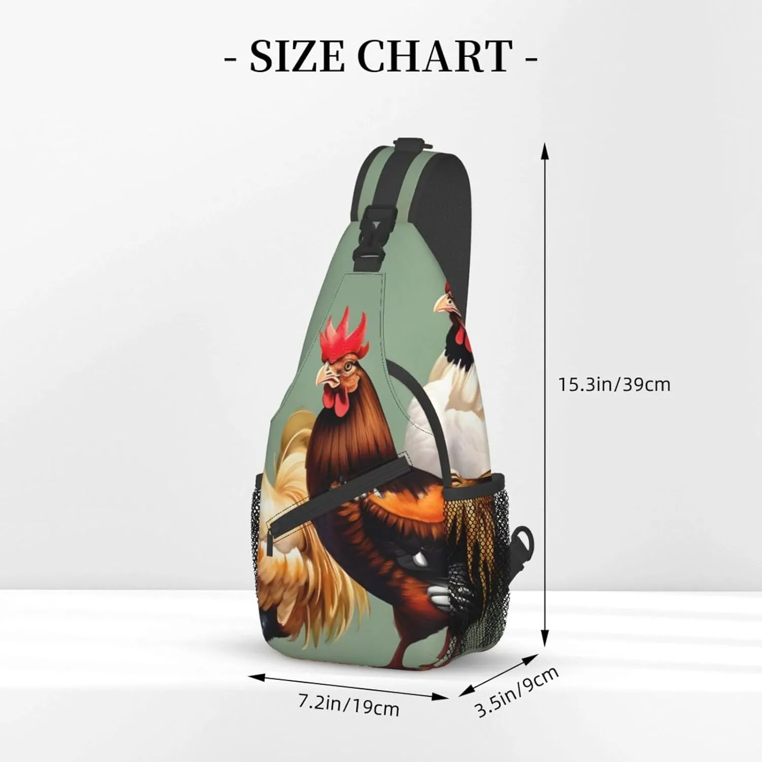 Rooster And Chicken Print Unisex Casual Diagonal Chest Bag,Multipurpose Crossbody Shoulder Bag Travel Hiking Daypack