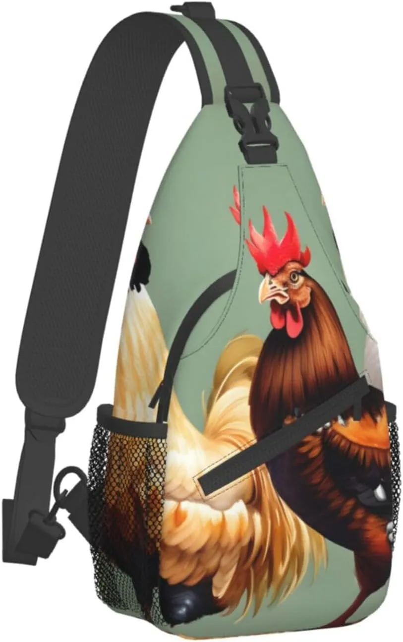 Rooster And Chicken Print Unisex Casual Diagonal Chest Bag,Multipurpose Crossbody Shoulder Bag Travel Hiking Daypack