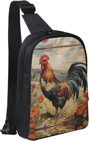 Rooster On Wood In Farmland Crossbody Chest Bag Lightweight Travel Hiking Shoulder Backpack For Men Women, Black