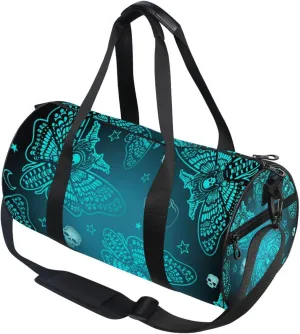 Round Duffel Sports Bag Skull Moth Lightweight with Inner Pocket Gym Bag for Men Women Duffle Bag for Travel Sports