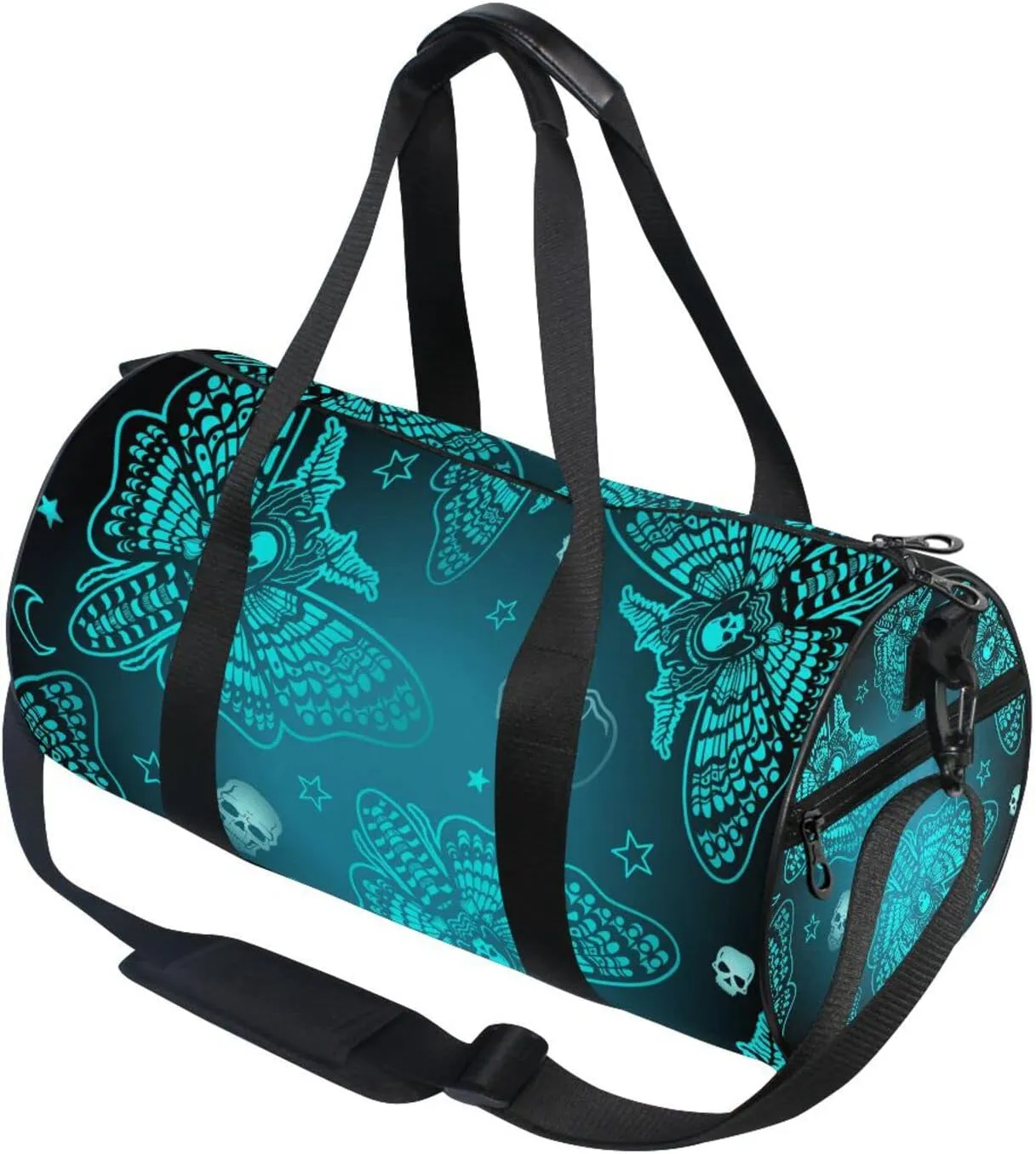 Round Duffel Sports Bag Skull Moth Lightweight with Inner Pocket Gym Bag for Men Women Duffle Bag for Travel Sports