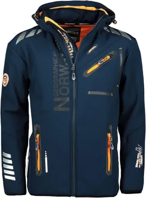 ROYAUTE MEN - Men's Waterproof Softshell Jacket - Breathable Outdoor Hooded Jacket - Windproof Winter Jacket - Ideal for Outdoor Activities (Navy/Orange, XL)