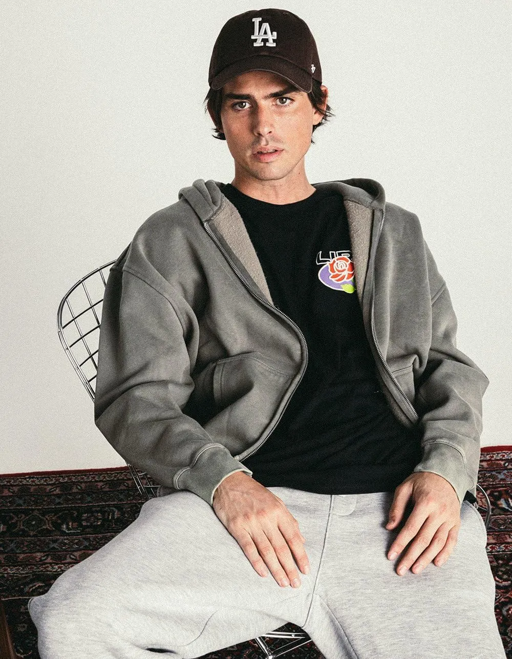 Rsq Mens Washed Zip-Up Oversized Hoodie