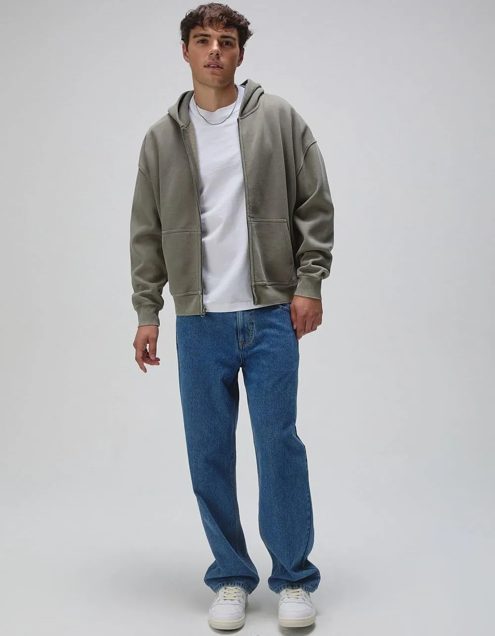 Rsq Mens Washed Zip-Up Oversized Hoodie