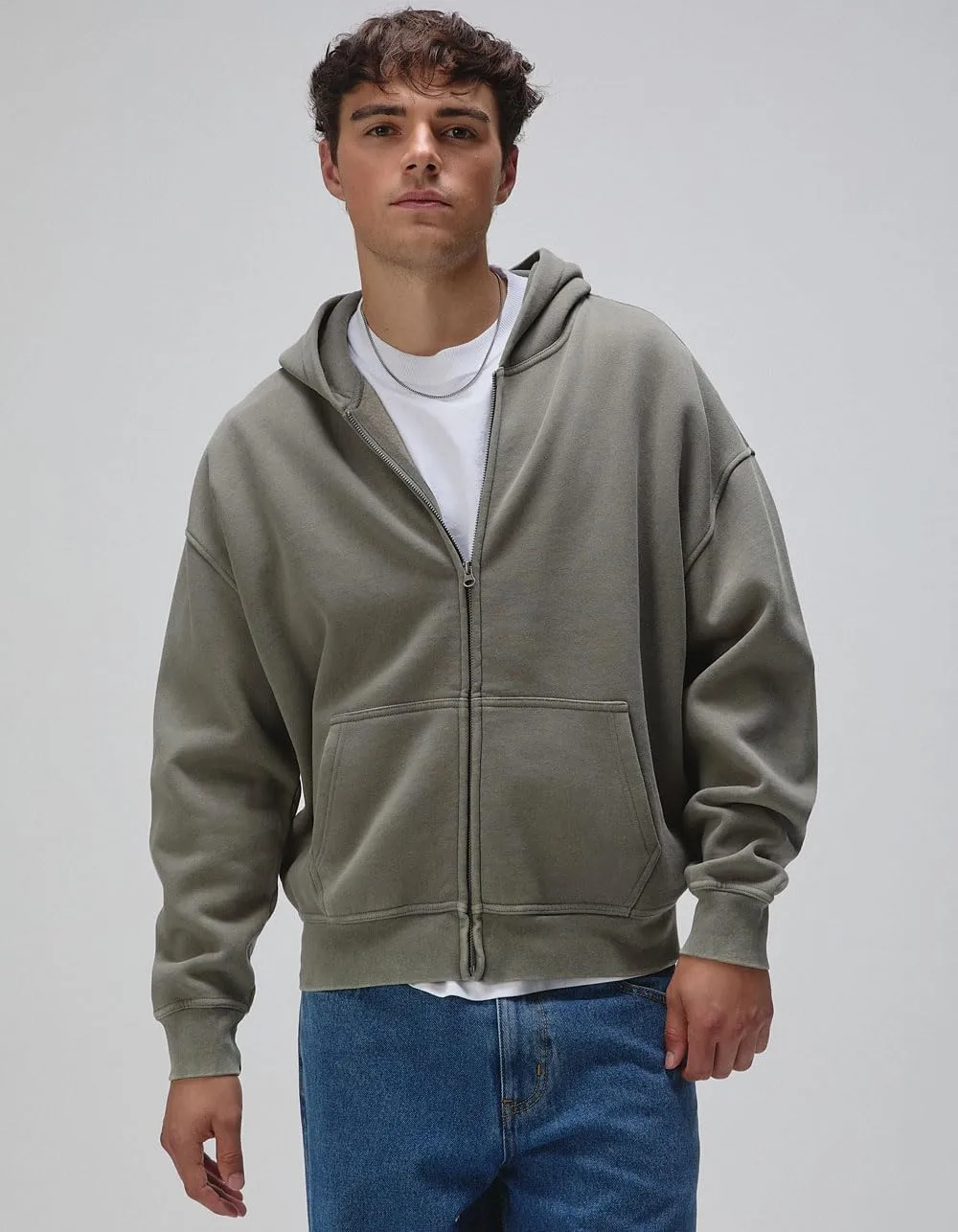 Rsq Mens Washed Zip-Up Oversized Hoodie