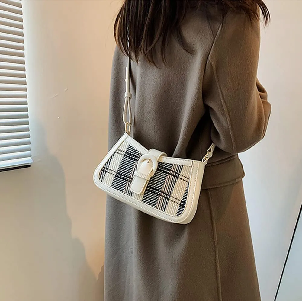 RTGGSEL Women's Contrast Color Plaid Striped Saddle Crossbody Shoulder Underarm Satchel Handbag Tote Clutch Purse Hobo Bag