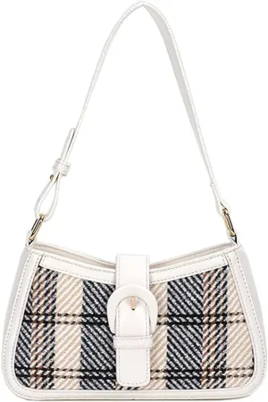 RTGGSEL Women's Contrast Color Plaid Striped Saddle Crossbody Shoulder Underarm Satchel Handbag Tote Clutch Purse Hobo Bag