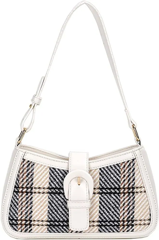 RTGGSEL Women's Contrast Color Plaid Striped Saddle Crossbody Shoulder Underarm Satchel Handbag Tote Clutch Purse Hobo Bag