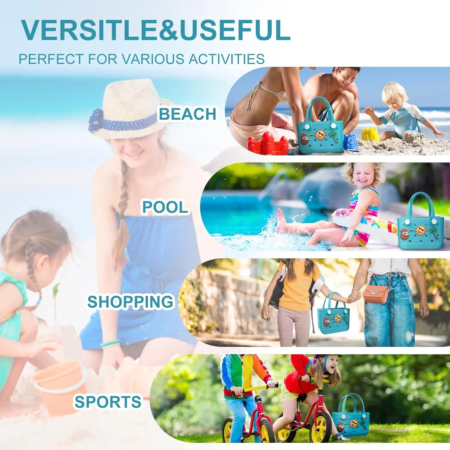 Rubber Beach Bag Rubber Tote Bag - Waterproof Tote Beach Handbag Washable Portable Travel Bag Handbag for Daily Outdoor