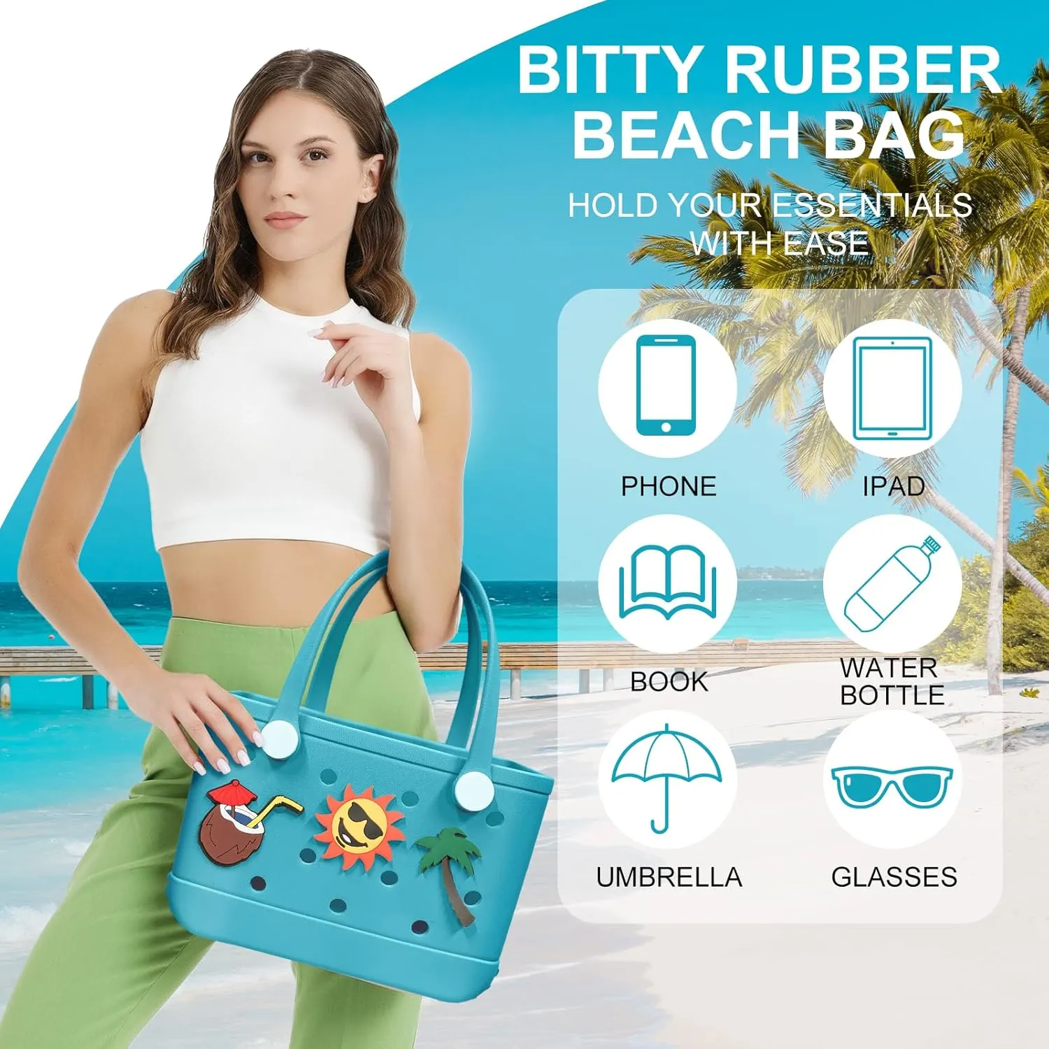 Rubber Beach Bag Rubber Tote Bag - Waterproof Tote Beach Handbag Washable Portable Travel Bag Handbag for Daily Outdoor