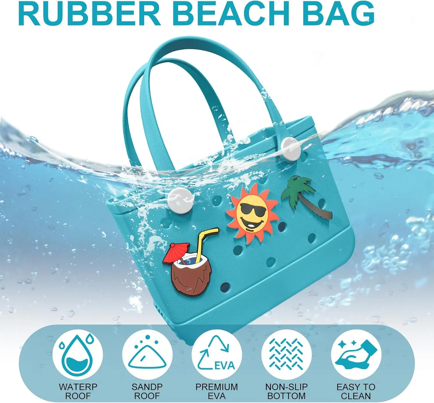 Rubber Beach Bag Rubber Tote Bag - Waterproof Tote Beach Handbag Washable Portable Travel Bag Handbag for Daily Outdoor