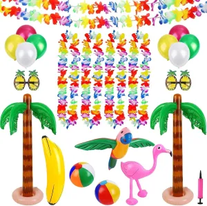 Ruisita Inflatable Luau Party Set 2 Pack Palm Trees 1 Pack Inflatable Parrot 1 Pack Inflatable Flamingo 2 Pack Beach Balls 1 Pack Banana 2 Pairs Pineapple Glasses for Summer Swimming Pool Game…