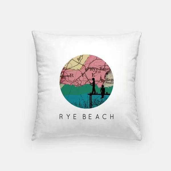 Rye Beach, New Hampshire city skyline with vintage Rye Beach map