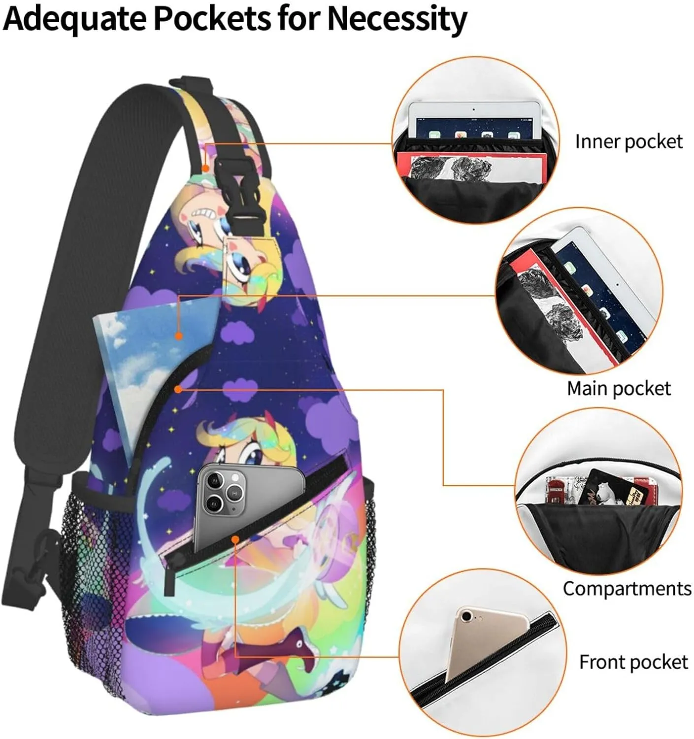 S-tar Butterfly Princess Messenger Bag Backpack Crossbody Bag Shoulder Bag Travel Hiking Backpack Unisex Black