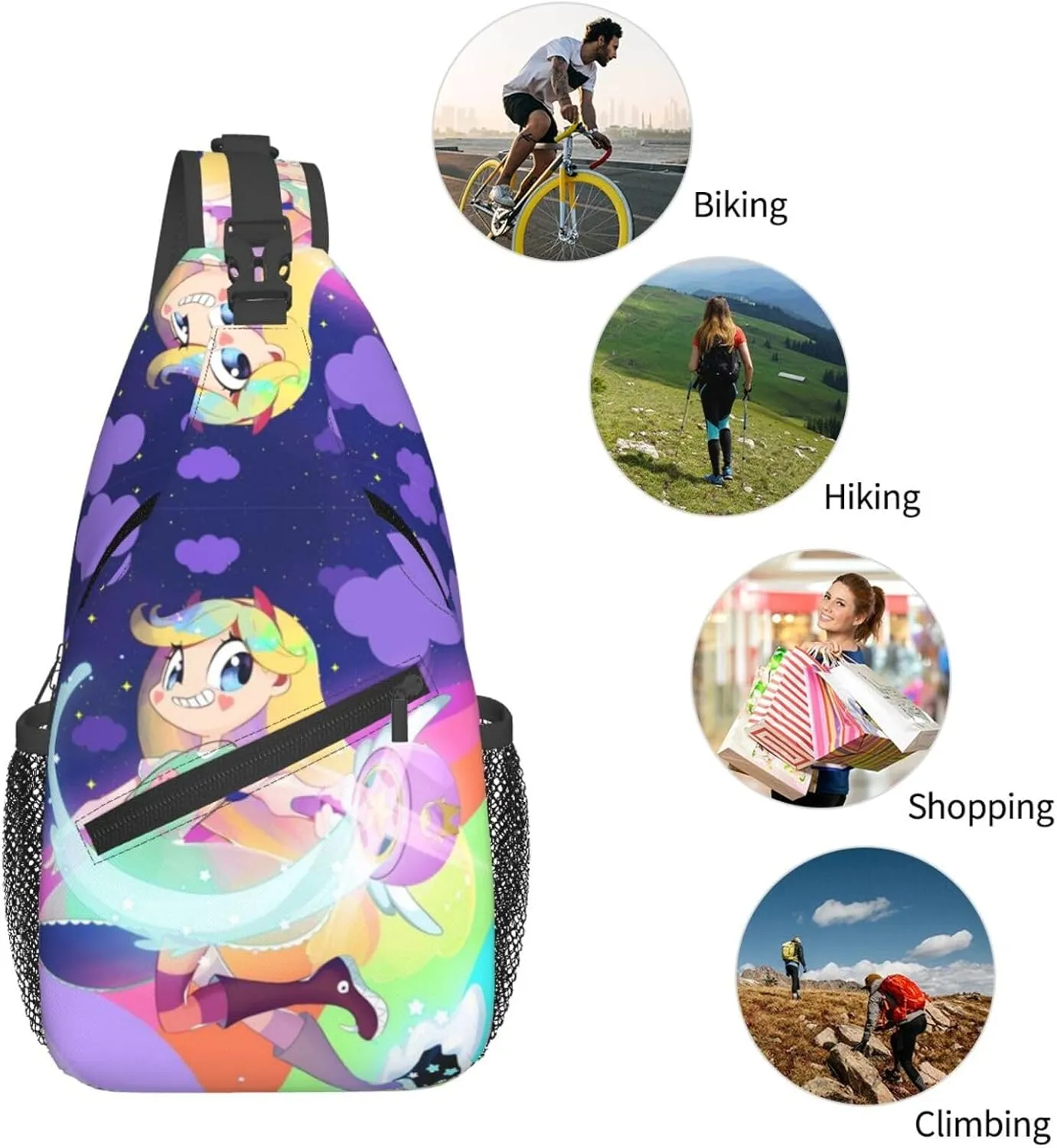 S-tar Butterfly Princess Messenger Bag Backpack Crossbody Bag Shoulder Bag Travel Hiking Backpack Unisex Black