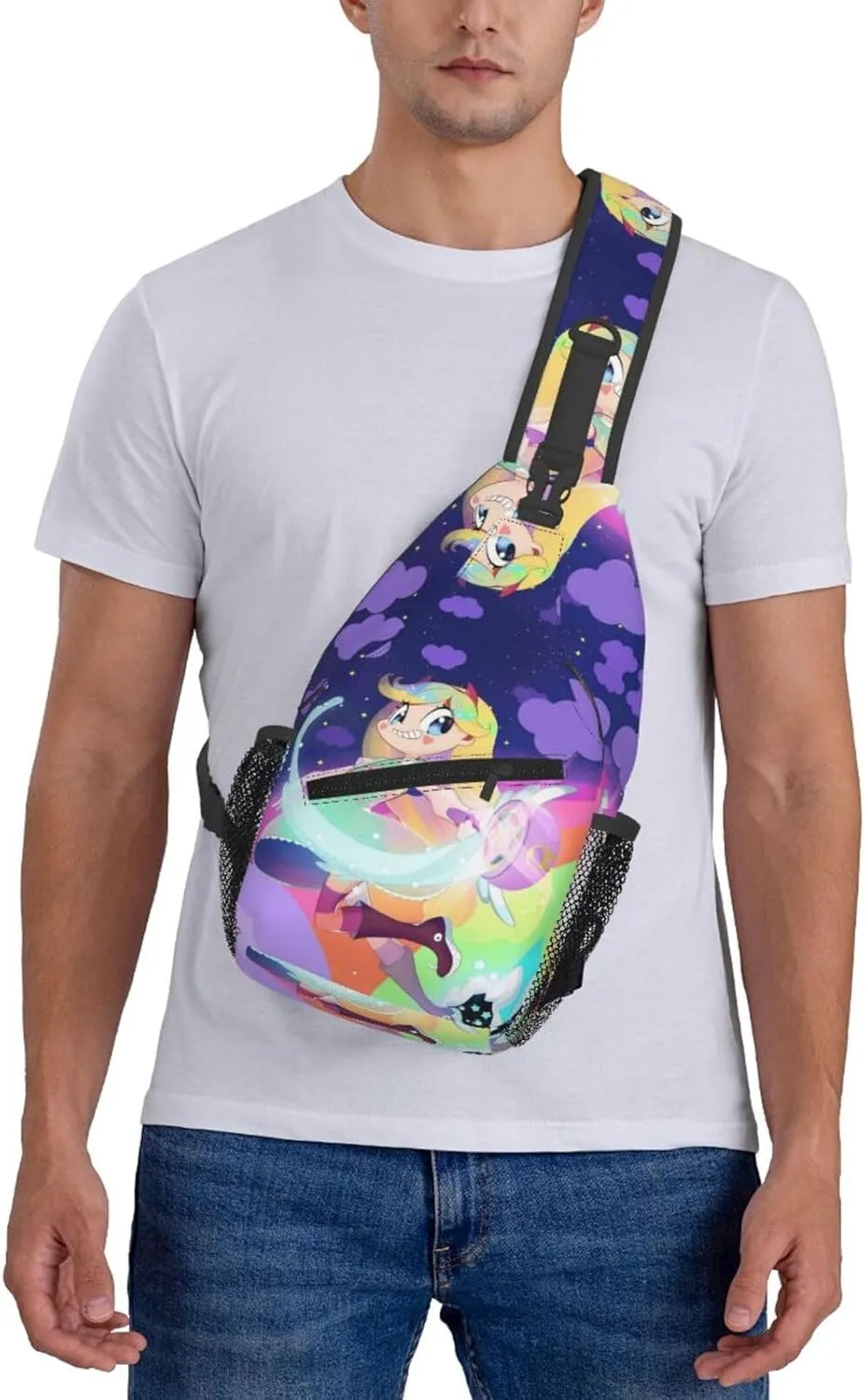 S-tar Butterfly Princess Messenger Bag Backpack Crossbody Bag Shoulder Bag Travel Hiking Backpack Unisex Black