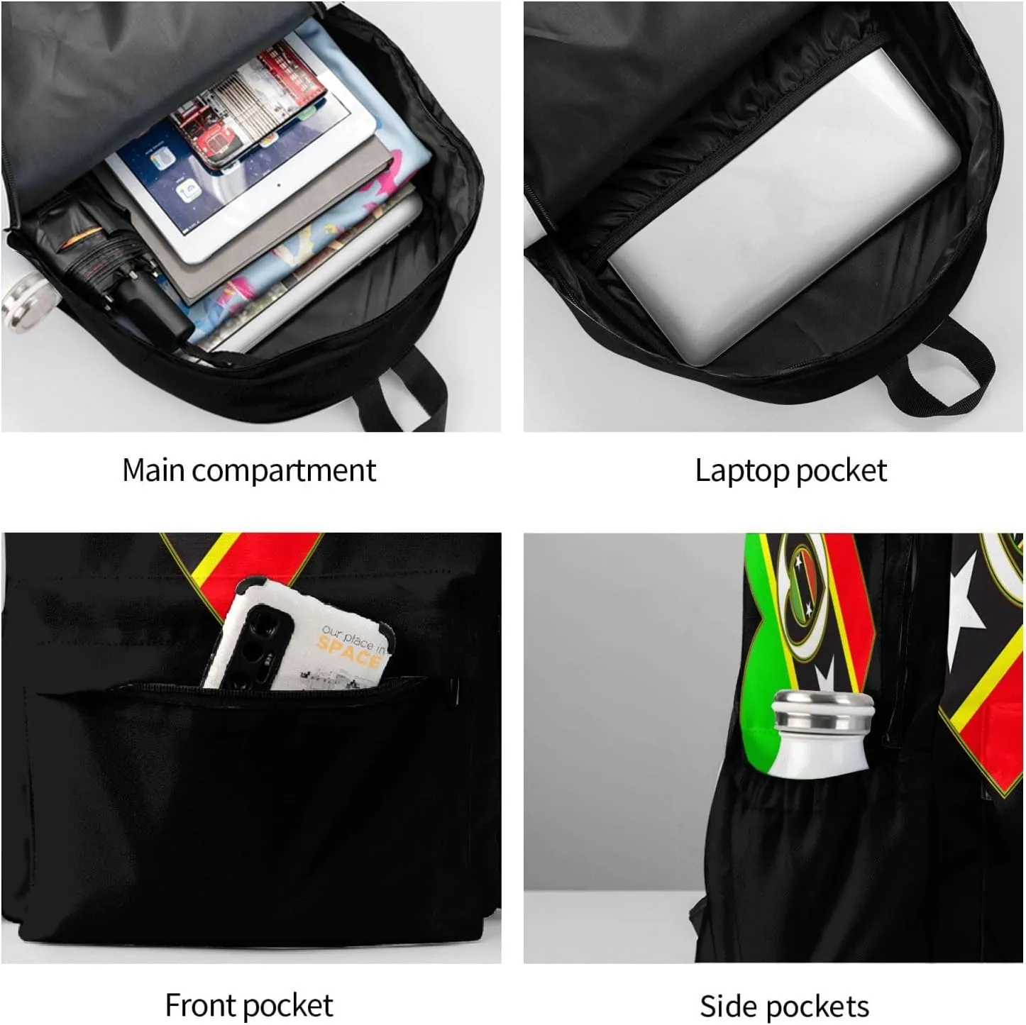 Saint Kitts Nevis Flag Casual Backpack Large Capacity Travel Backpacks Laptop Daypack Commuter Rucksack Adjustable Strap Sports Bags for Hiking Biking