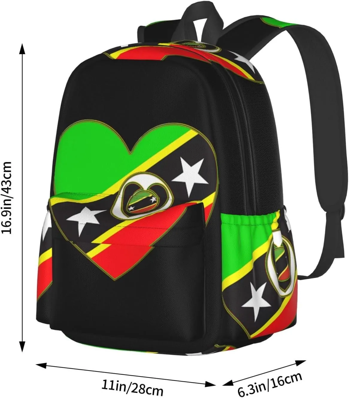 Saint Kitts Nevis Flag Casual Backpack Large Capacity Travel Backpacks Laptop Daypack Commuter Rucksack Adjustable Strap Sports Bags for Hiking Biking